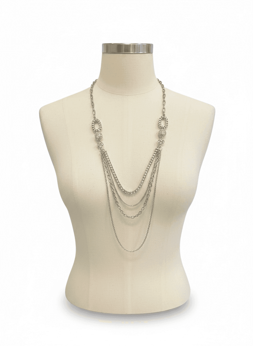 Silver color Multi-Strand Rhinestone Necklace