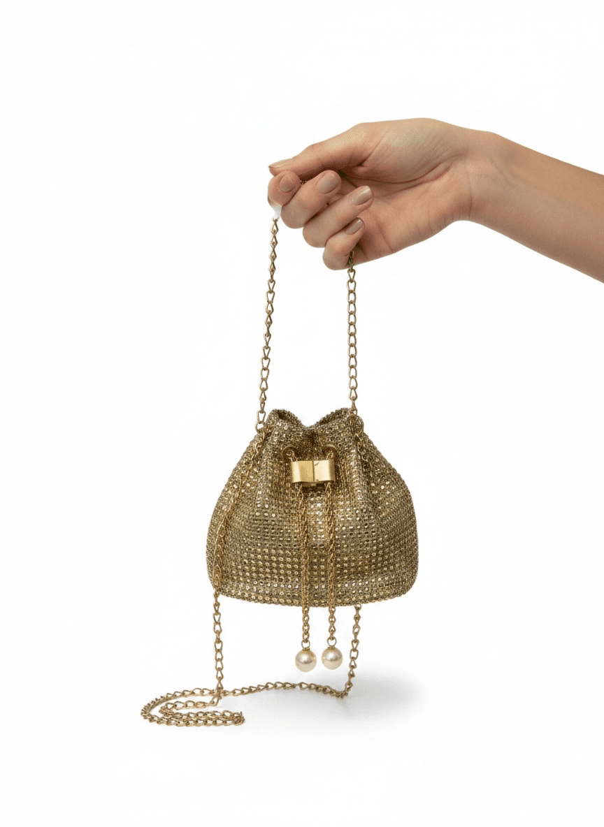 Gold Mesh Evening Bag with Chain Strap