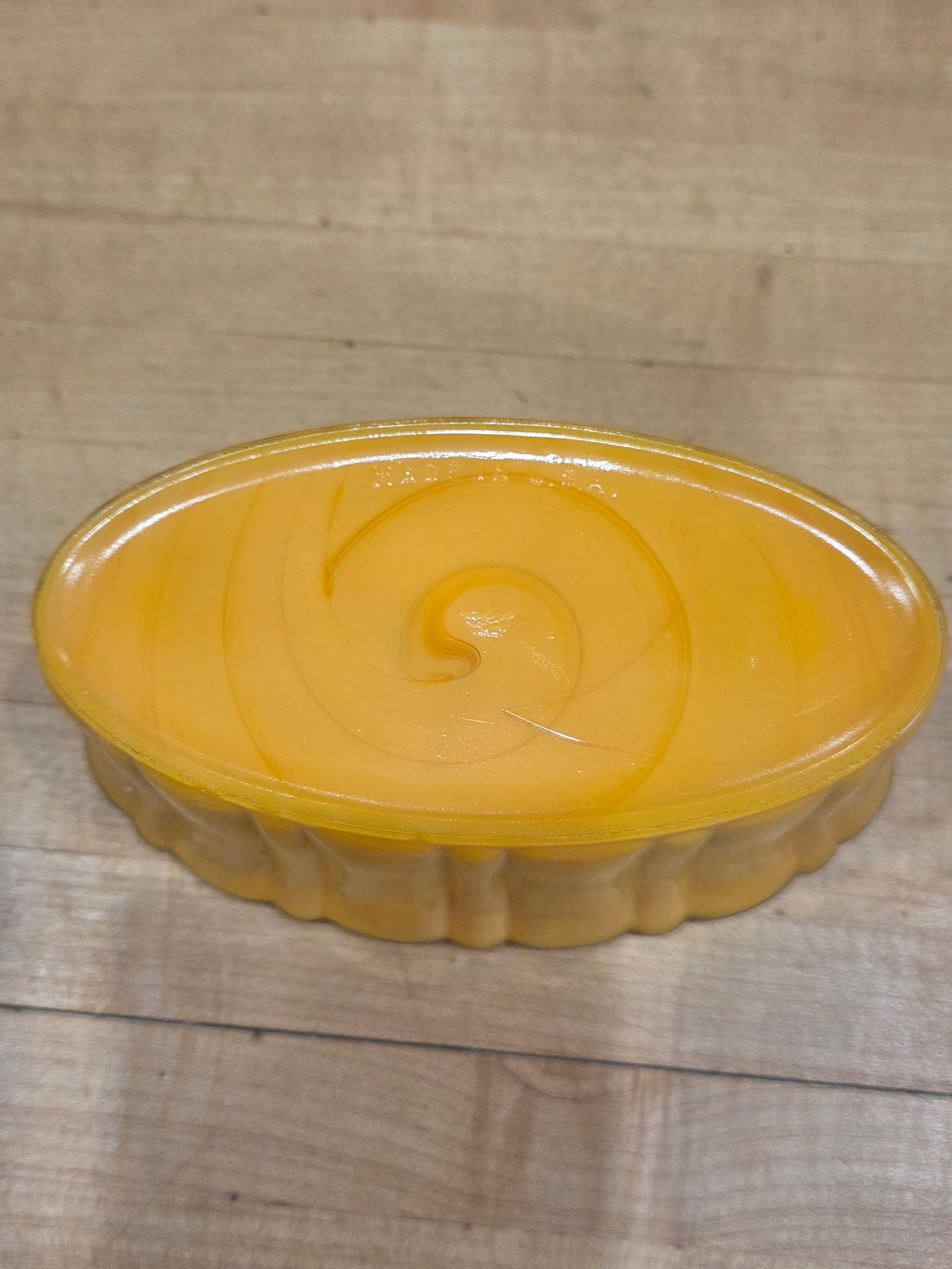 Vintage Akro Agate Caramel Slag Glass Oval Dish Planter 654 UV Glow - Thumbnail 3