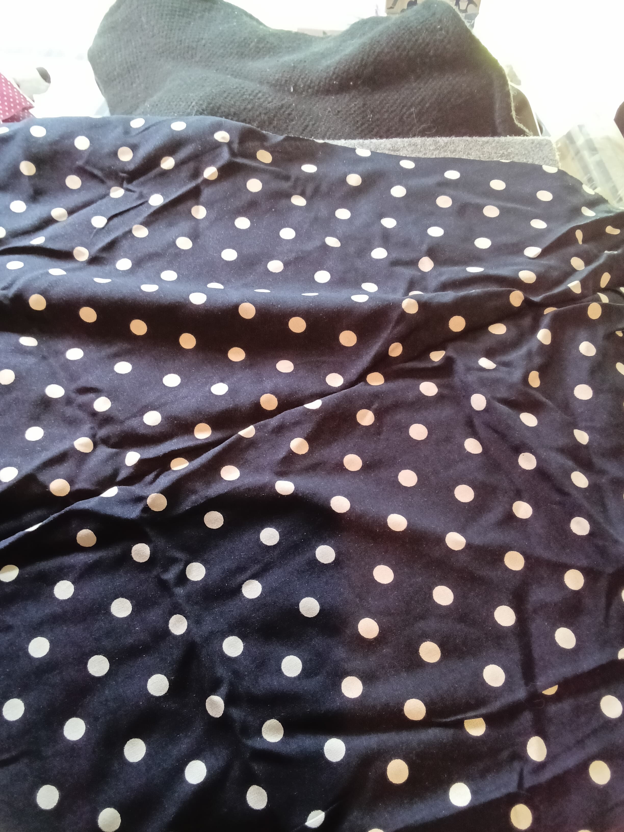 Polka Dot Fabric, Navy with White Dots irruglar cut - Thumbnail 2