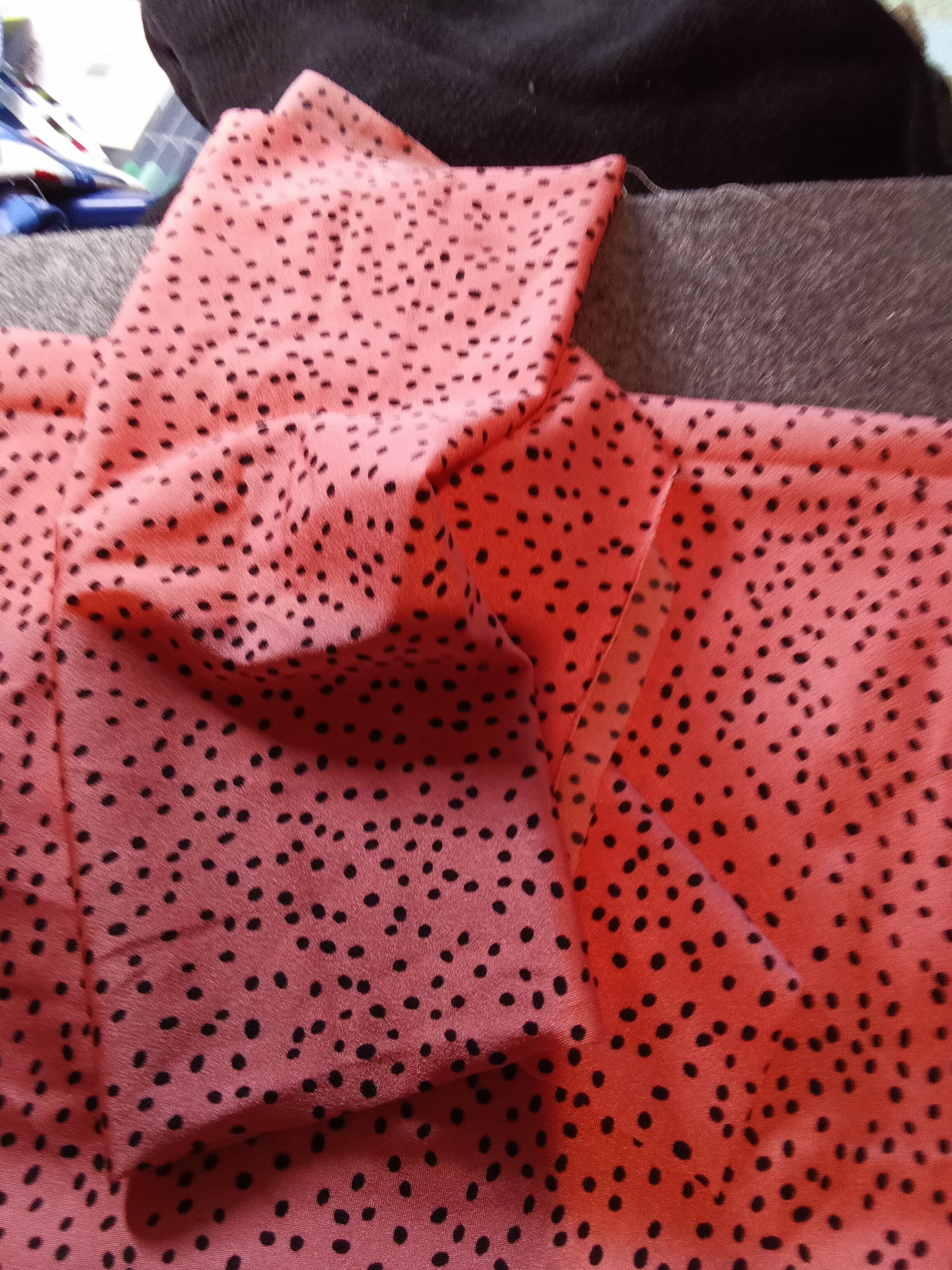 Coral Polka Dot  spandex Fabric - Thumbnail 2