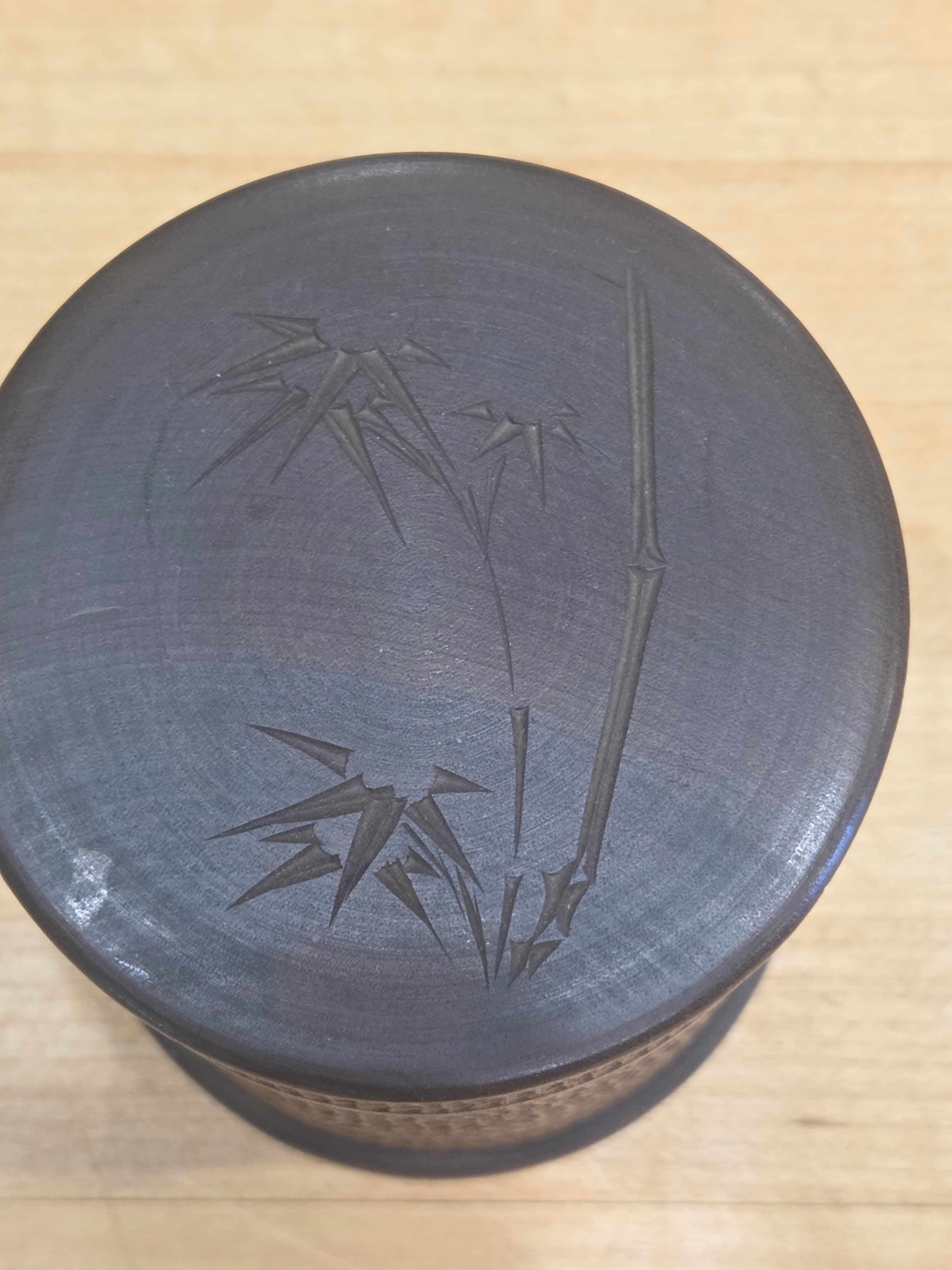 Vintage Japanese Carved Bamboo & Lacquer Bird Natsume Tea Caddy Set