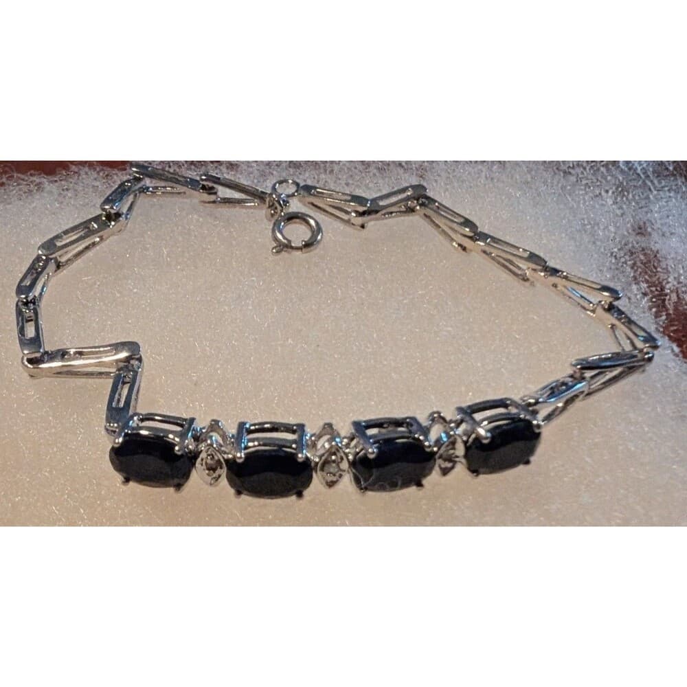 New 4.05ctw Simulated Blue Sapphire Lux Rhodium-plated Bracelet - Thumbnail 2