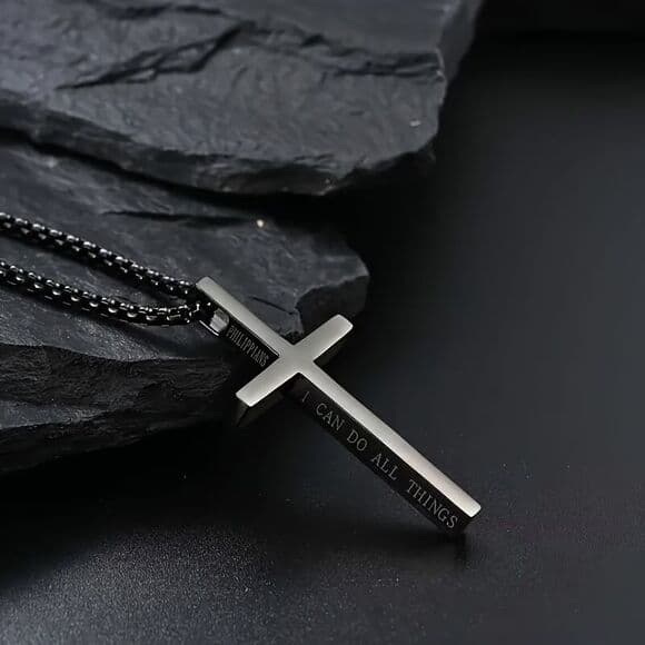 Cross Necklace for Men Black I CAN DO ALL THINGS - PHILIPPIANS - Thumbnail 5