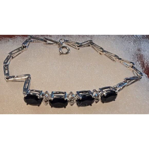 New 4.05ctw Simulated Blue Sapphire Lux Rhodium-plated Bracelet - Thumbnail 3