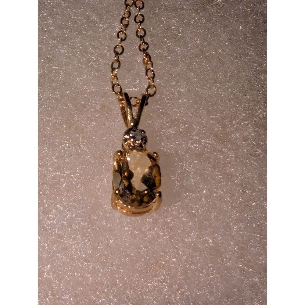 1.03ctw Natural Citrine & Diamond Pendant Necklace 18K Gold Plated 18"