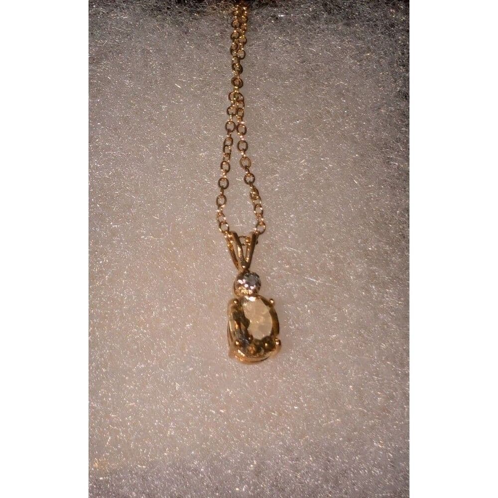 1.03ctw Natural Citrine & Diamond Pendant Necklace 18K Gold Plated 18" - Thumbnail 4
