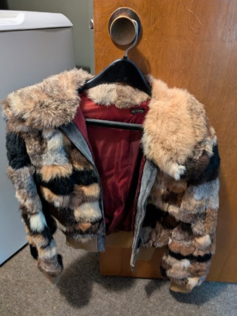 Vintage 70s 80s Patchwork Real Rabbit Fur Hooded Bomber Jacket - Thumbnail 2