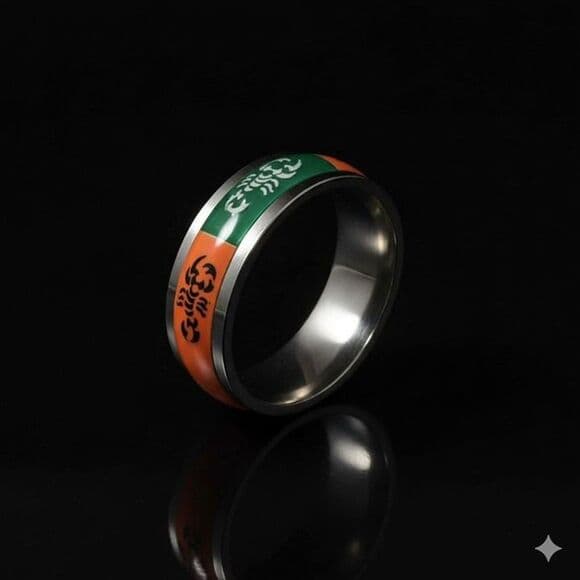 Stainless Steel Scorpion Statement Ring Green Orange Enamel Band - Men's Size 10 - Thumbnail 3