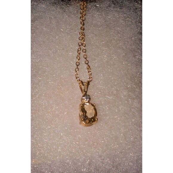 1.03ctw Natural Citrine & Diamond Pendant Necklace 18K Gold Plated 18" - Thumbnail 5
