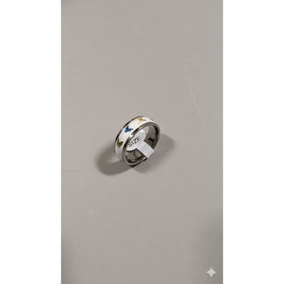 Colorful Butterfly Band Ring Silver Stainless Steel Cottagecore Y2K Size 10 - Thumbnail 6