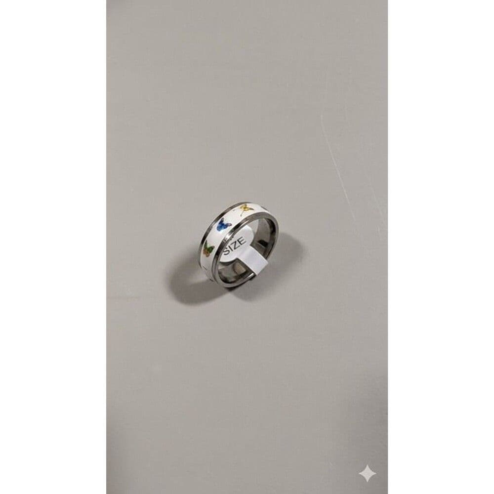 Colorful Butterfly Band Ring Silver Stainless Steel Cottagecore Y2K Size 10 - Thumbnail 5