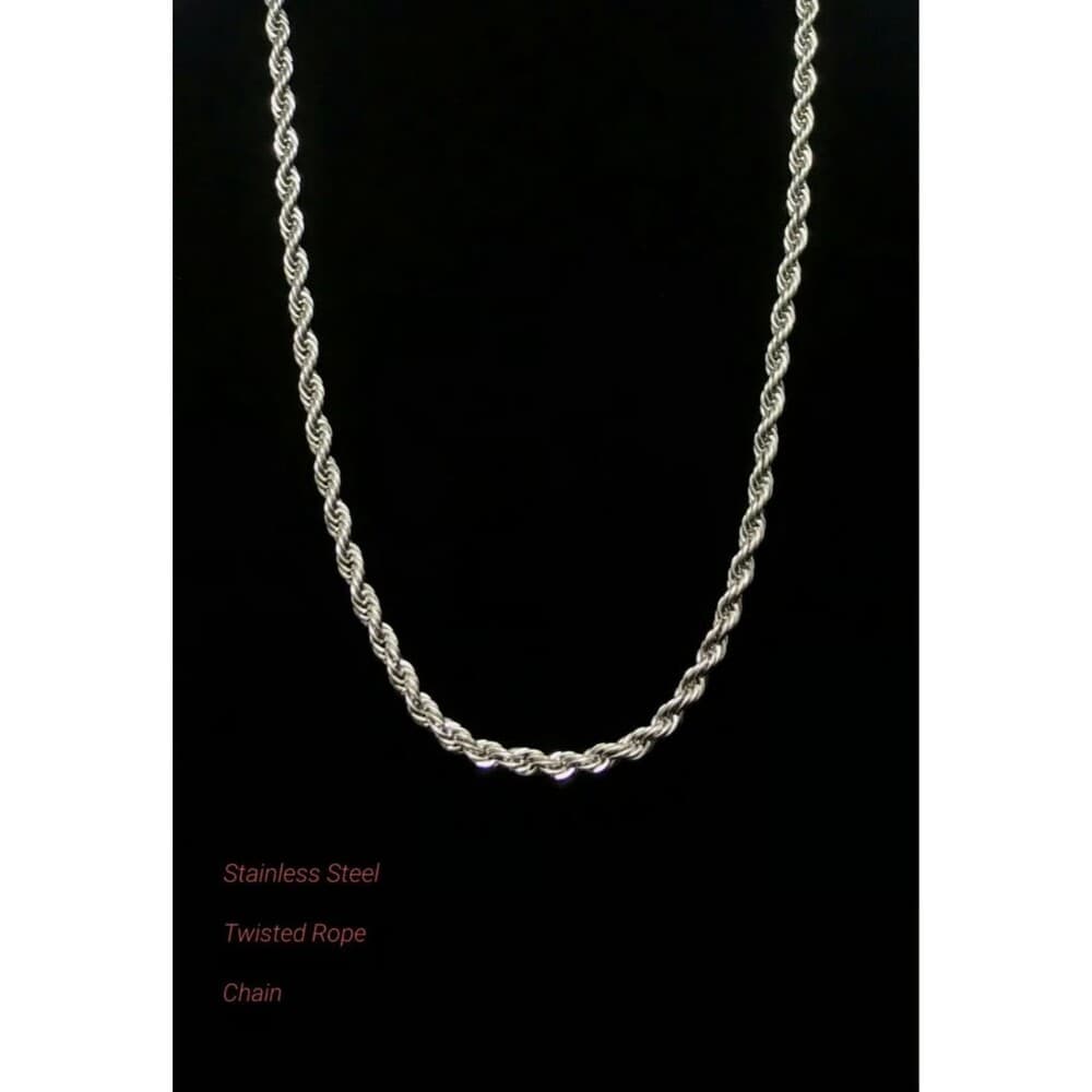 Stainless Steel Twisted Rope Silver Chain Necklace Men Women 4 mm - Thumbnail 3