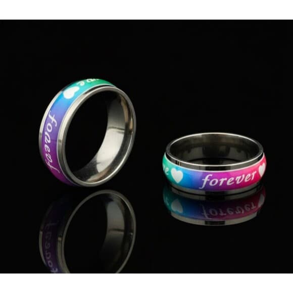 Gradient Forever Love Band Ring Stainless Steel Pride Enamel Size 9.5 - Thumbnail 5
