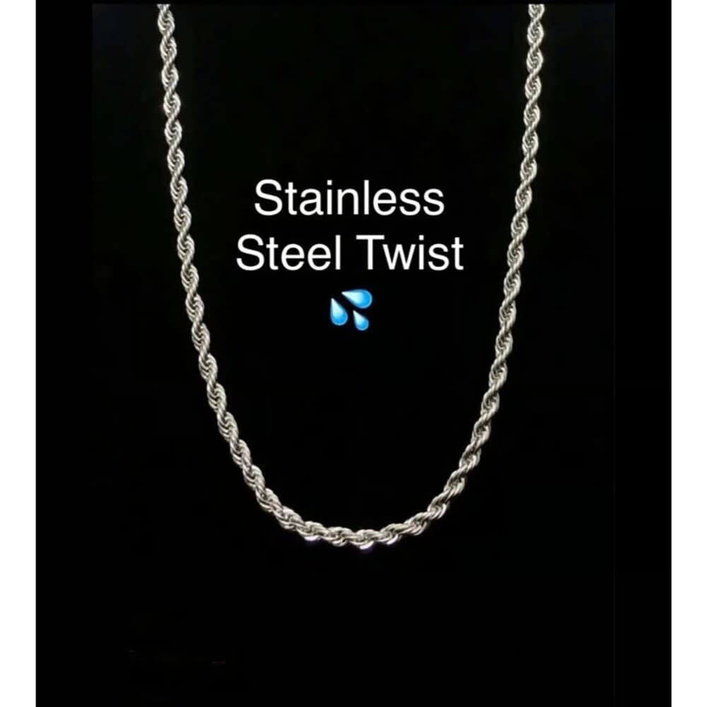 Stainless Steel Twisted Rope Silver Chain Necklace Men Women 4 mm