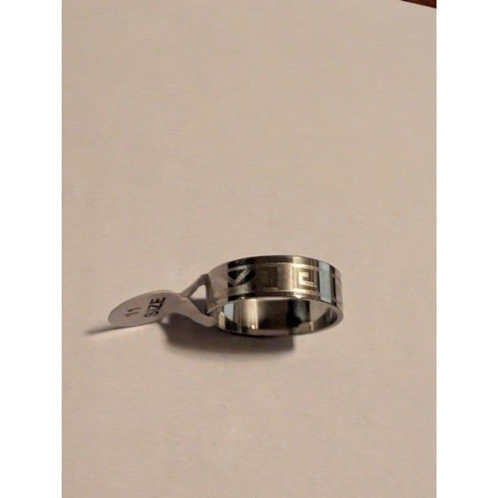 Greek Key Meander Band Ring Silver Stainless Steel Geometric Unisex Size 11 - Thumbnail 3