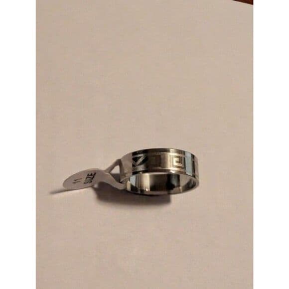 Greek Key Meander Band Ring Silver Stainless Steel Geometric Unisex Size 11 - Thumbnail 4