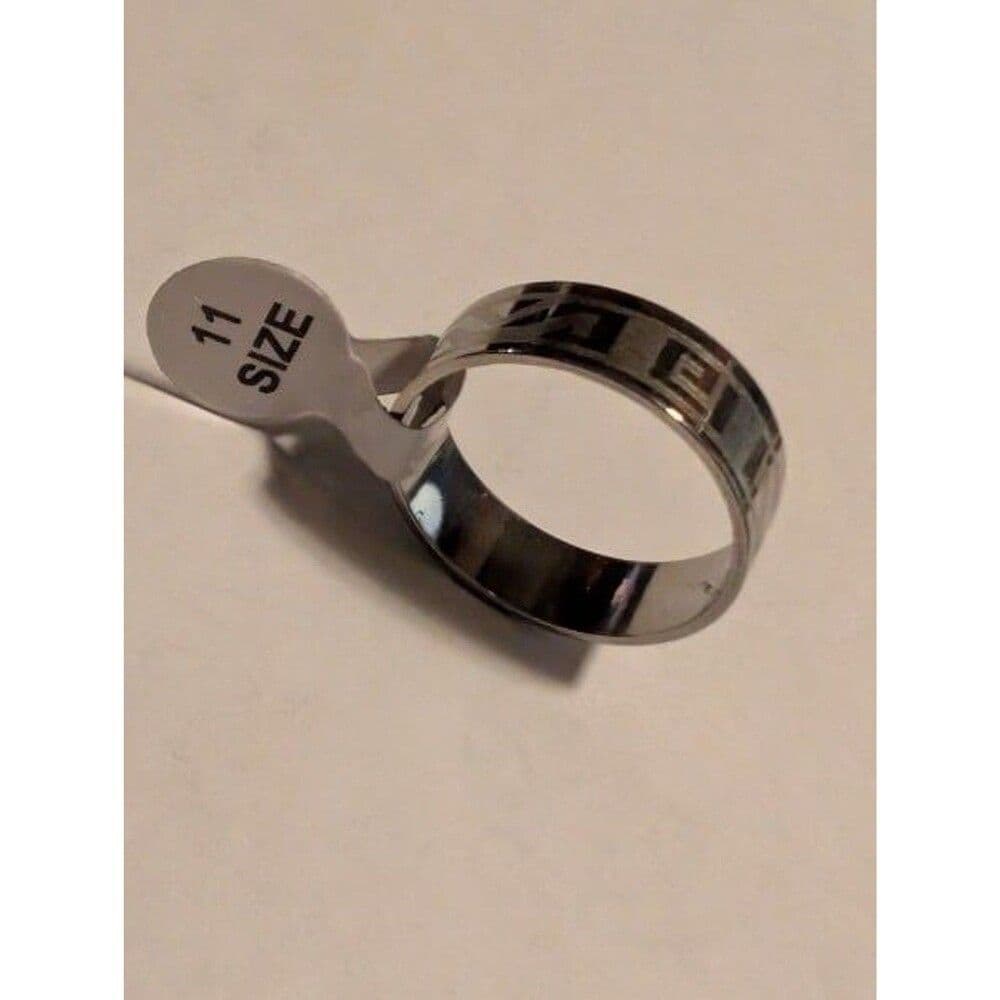 Greek Key Meander Band Ring Silver Stainless Steel Geometric Unisex Size 11
