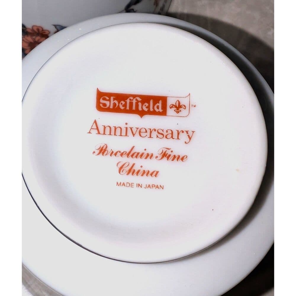 Vintage Sheffield Anniversary Fine China Tea Cups Lot of 4 Japan Silver Rim NWOT - Thumbnail 5