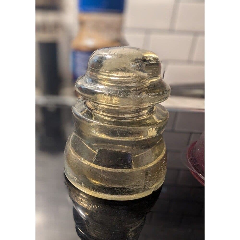 Vintage Glass Insulator Clear/Amber Utility Pole Collector Glass Shabby Industry - Thumbnail 3