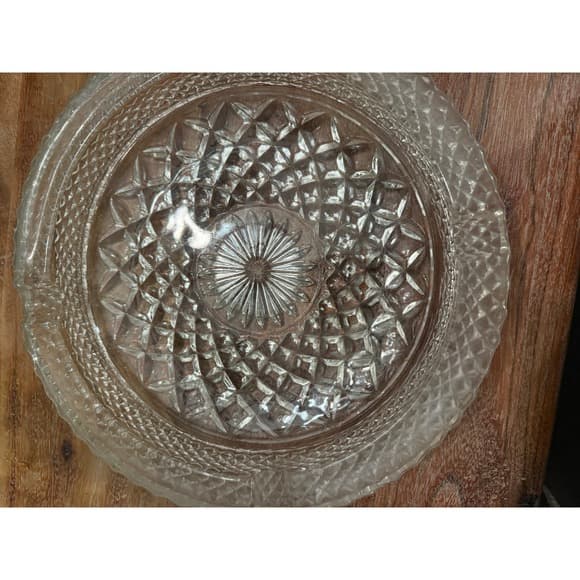 Vintage Cut Glass Ashtray with Intricate Design