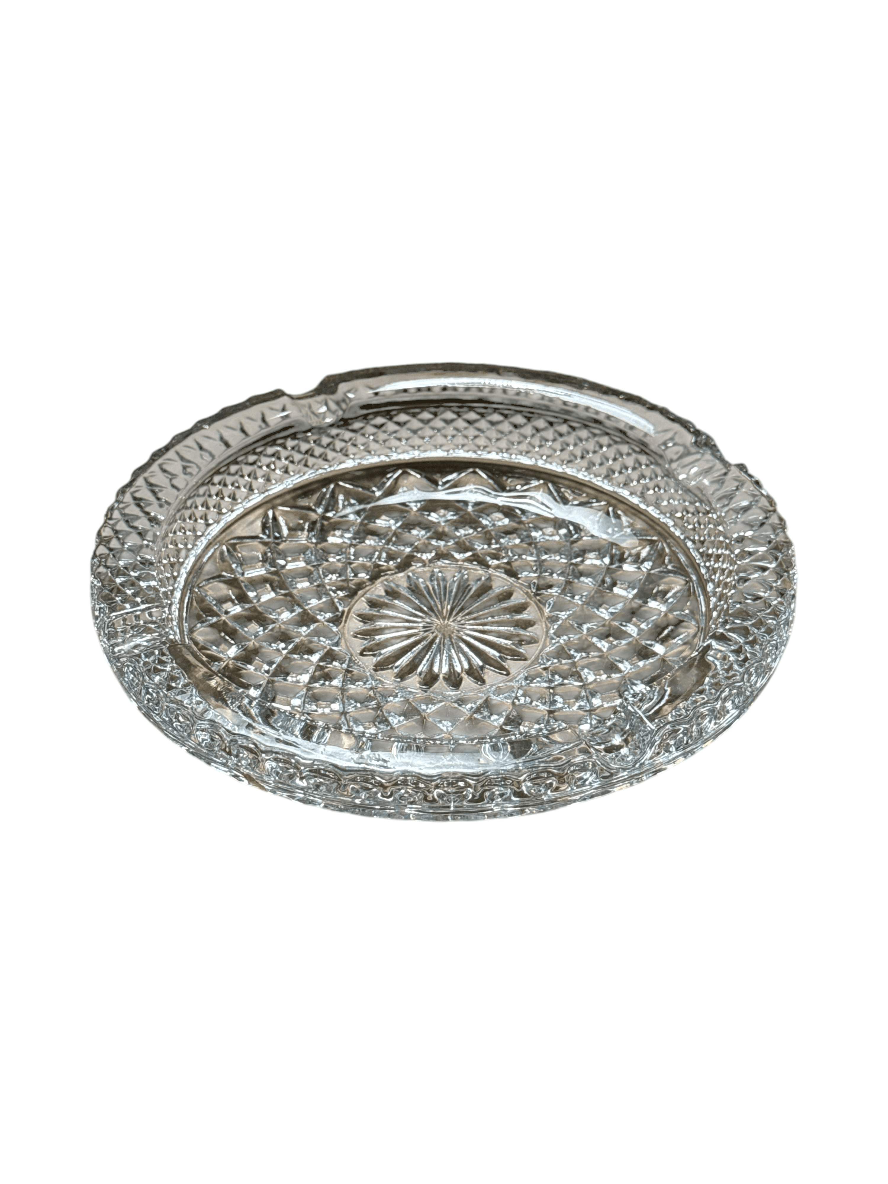 Vintage Cut Glass Ashtray with Intricate Design - Thumbnail 3