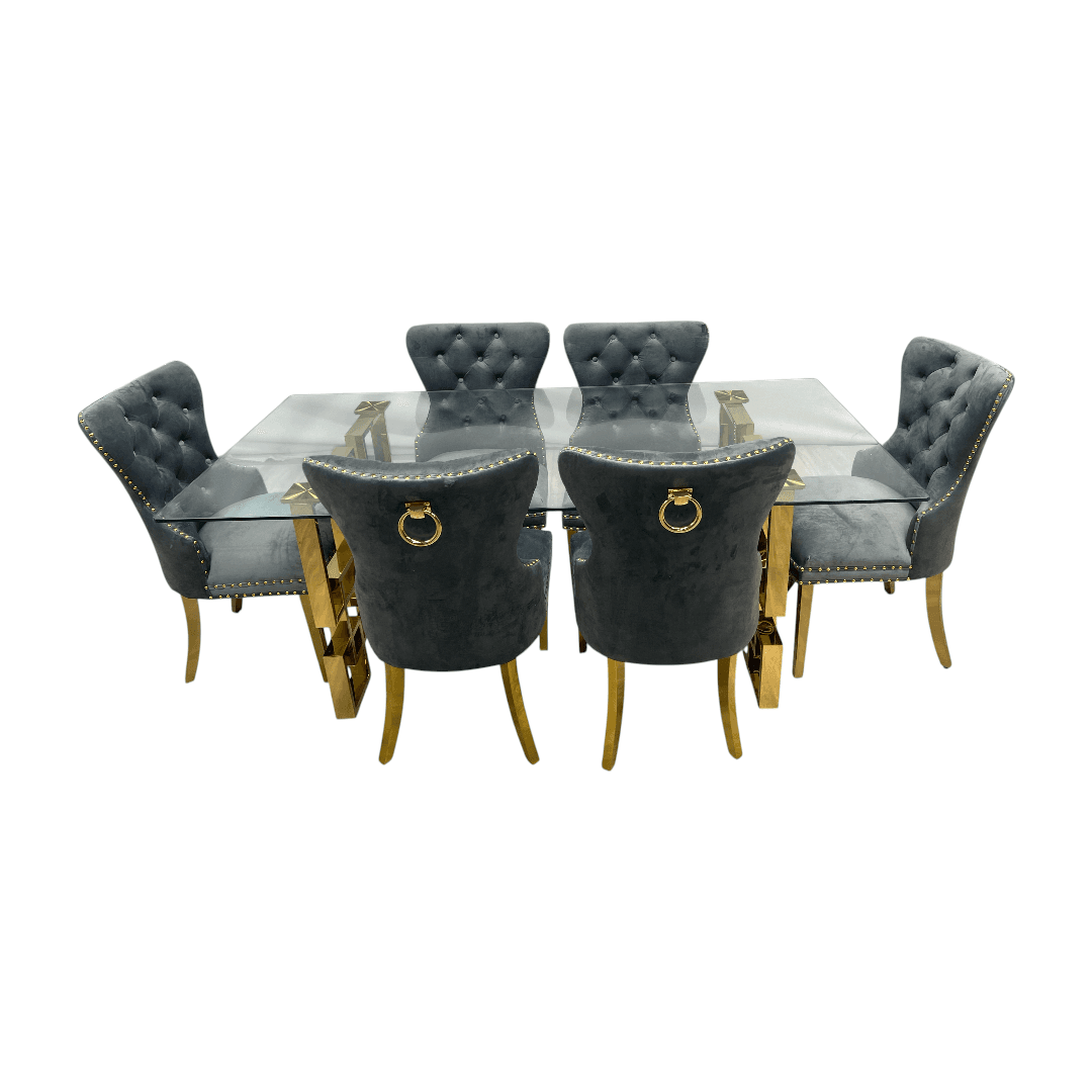Rosdorf Park Upholstered Dining Table and Chairs Set, Tufted Back Design With Stainless Steel Leg (Set of 6) - Thumbnail 3