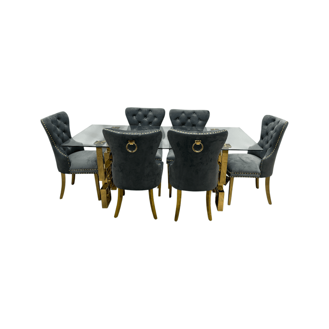 Rosdorf Park Upholstered Dining Table and Chairs Set, Tufted Back Design With Stainless Steel Leg (Set of 6) - Thumbnail 2