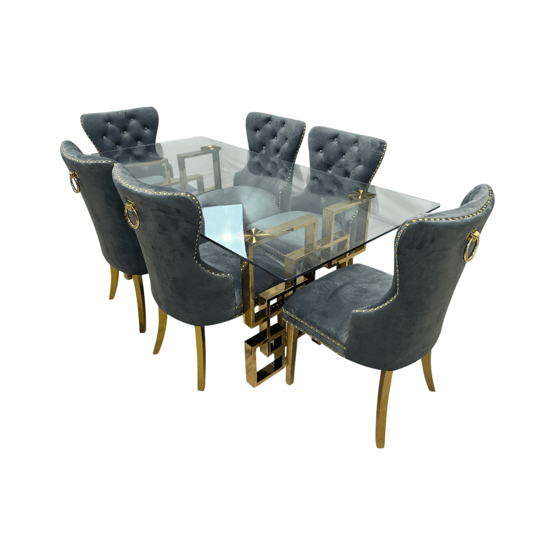 Rosdorf Park Upholstered Dining Table and Chairs Set, Tufted Back Design With Stainless Steel Leg (Set of 6) - Thumbnail 5