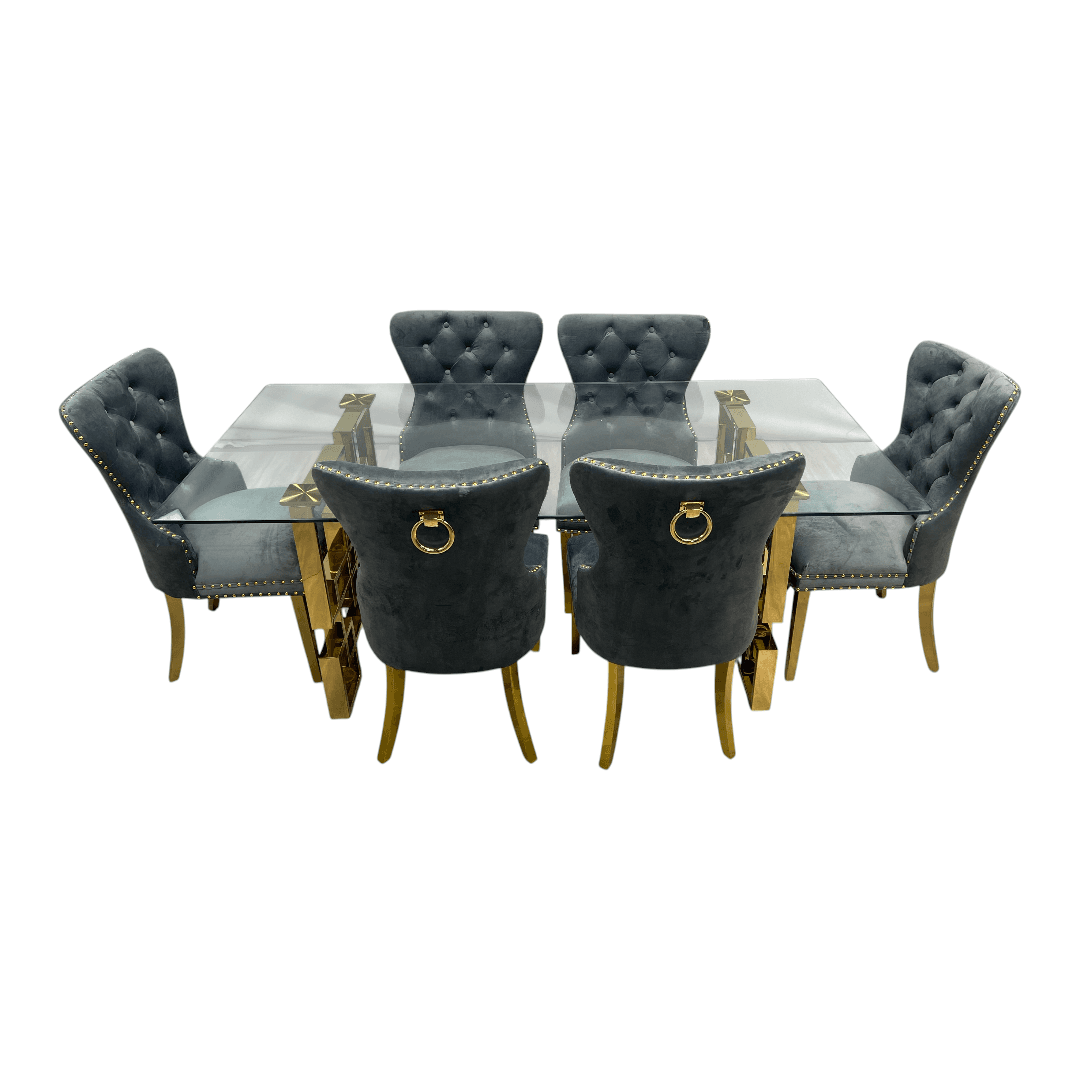 Rosdorf Park Upholstered Dining Table and Chairs Set, Tufted Back Design With Stainless Steel Leg (Set of 6) - Thumbnail 4