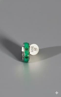 Unisex Silver Tone and Green Colorful Ring with Leaf Symbol (Size 20 [US 10])
