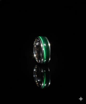 Mesmerizing Green Cat Eye Stainless Steel Band Ring | Dynamic Luster (US 9.5) - Thumbnail 2
