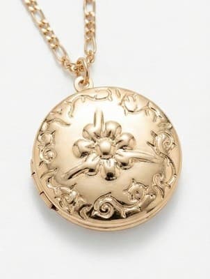 Nordstrom Gold Floral Locket Necklace Photo Pendant Figaro Chain Heirloom - Thumbnail 3