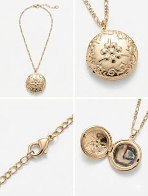 Nordstrom Gold Floral Locket Necklace Photo Pendant Figaro Chain Heirloom