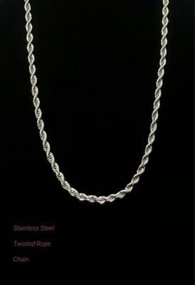 Stainless Steel Twisted Rope Chain Necklace Silver 4mm 22" Men Women Waterproof