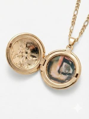 Nordstrom Gold Floral Locket Necklace Photo Pendant Figaro Chain Heirloom - Thumbnail 5