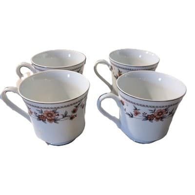 Vintage Sheffield Anniversary Fine China Tea Cups Lot of 4 Japan Silver Rim NWOT