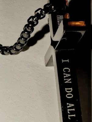 Men Cross Necklace Black Stainless Steel I Can Do All Things Philippians Pendant - Thumbnail 4