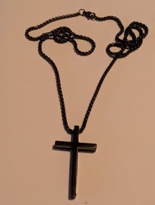 Men Cross Necklace Black Stainless Steel I Can Do All Things Philippians Pendant - Thumbnail 3