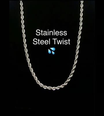 Stainless Steel Twisted Rope Chain Necklace Silver 4mm 22" Men Women Waterproof - Thumbnail 2