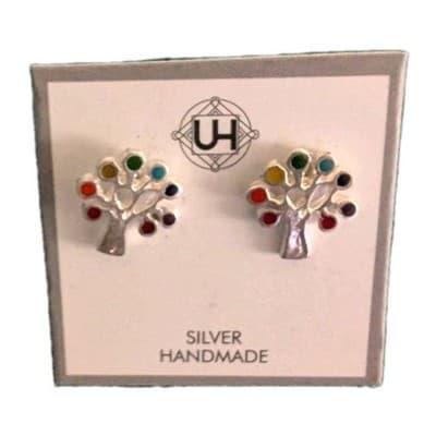 Tree Shaped Rainbow Gem Earrings - Colorful, Nickel-Free Jewelry