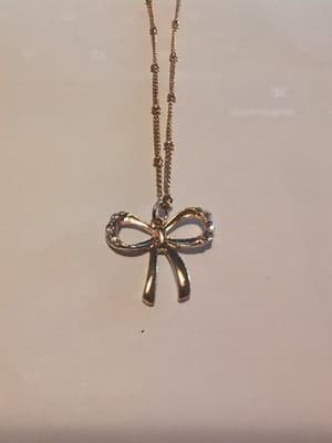 Nordstrom Dainty Pave CZ Bow Pendant Necklace 14k Gold Layered NWOT
