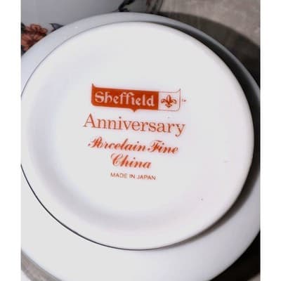 Vintage Sheffield Anniversary Fine China Tea Cups Lot of 4 Japan Silver Rim NWOT - Thumbnail 7