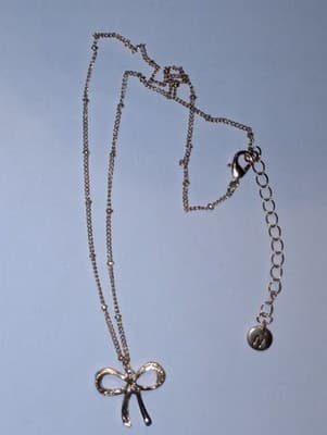 Nordstrom Dainty Pave CZ Bow Pendant Necklace 14k Gold Layered NWOT - Thumbnail 3