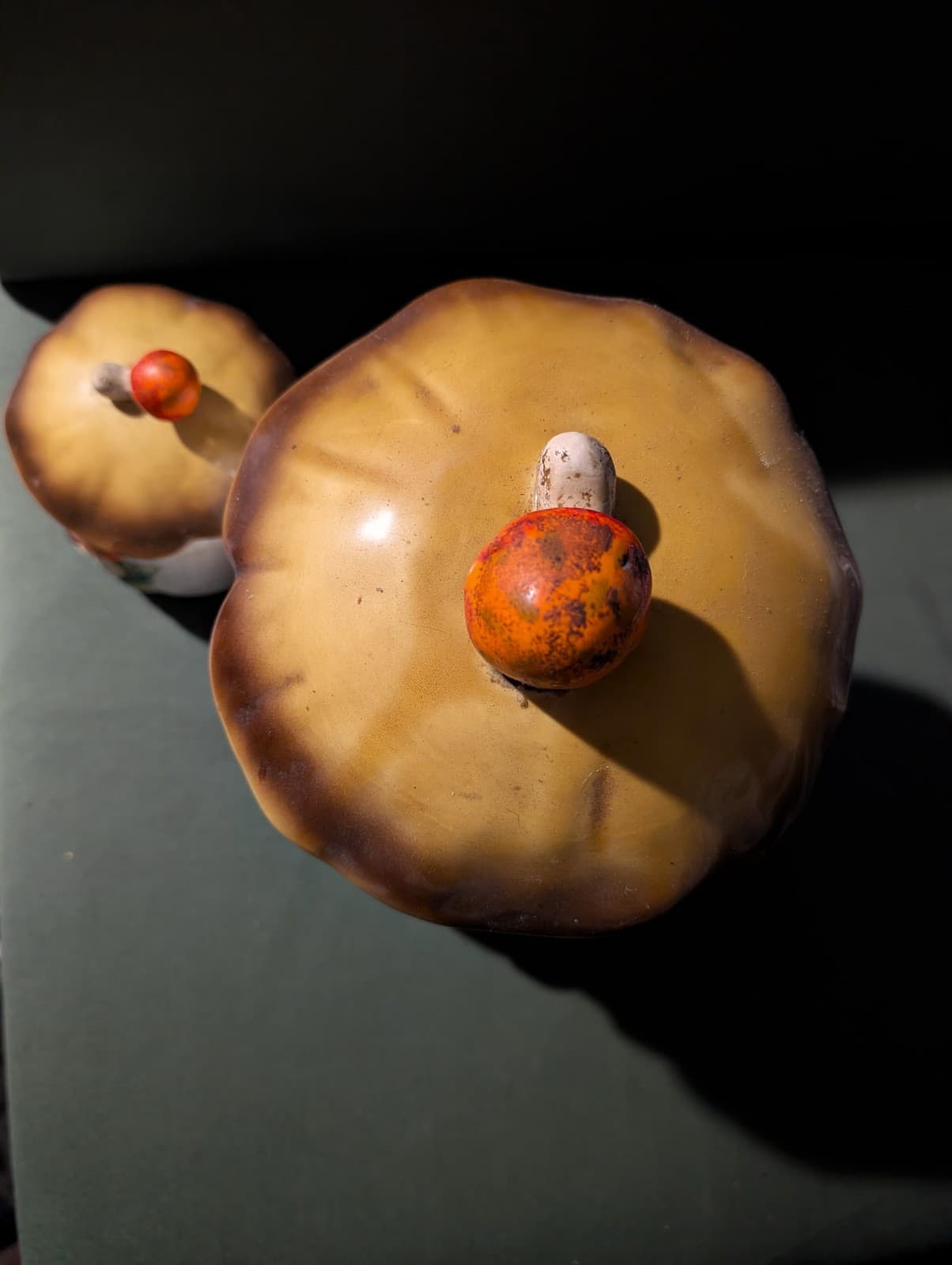 Vintage Sears Merry Mushroom Canister Set 2 Ceramic Stoneware Jars & Lids 1970s - Thumbnail 4