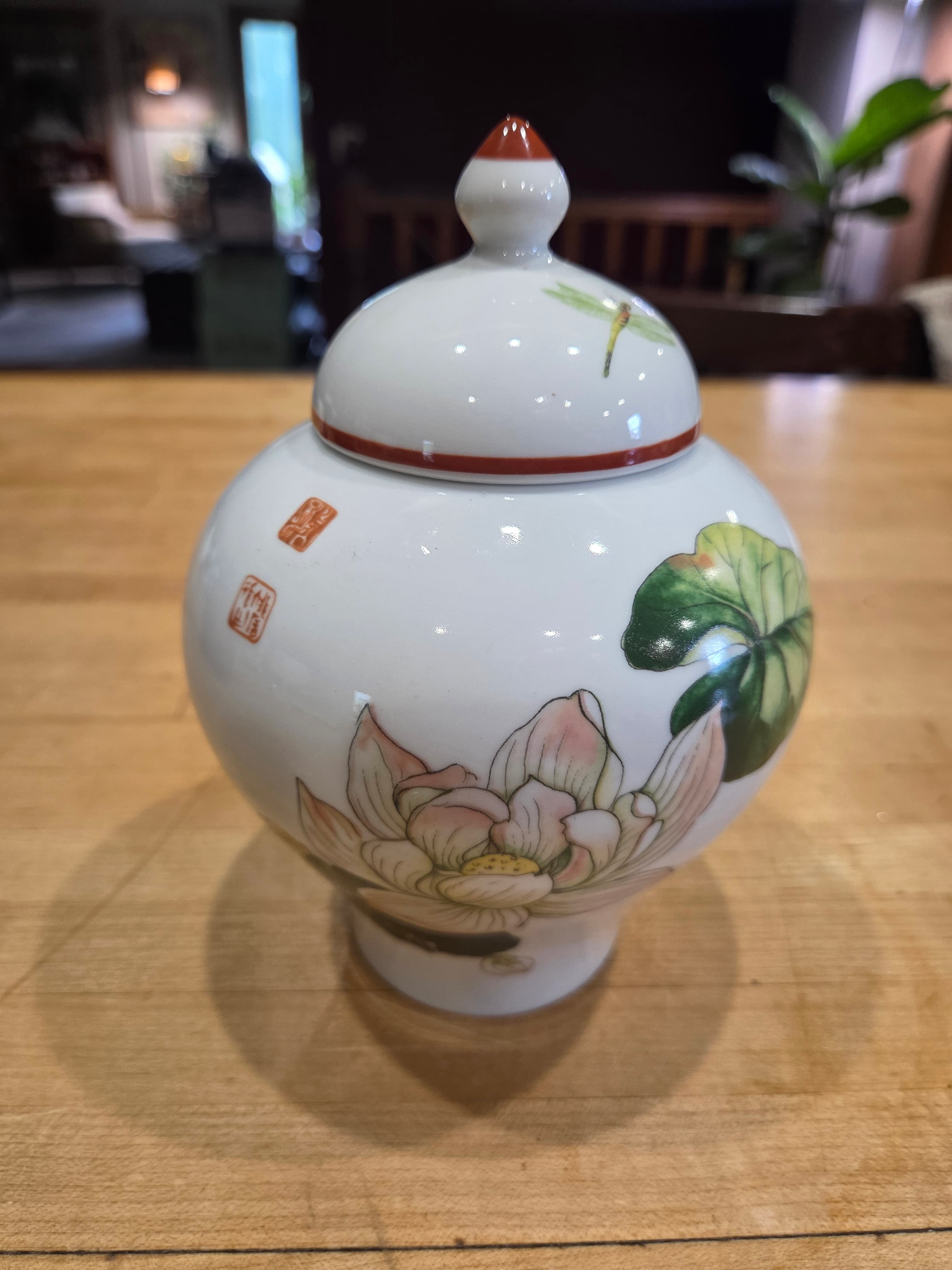 Ancap Italy Decoro Kali Chinoiserie Lotus Dragonfly Ginger Jar - Thumbnail 4