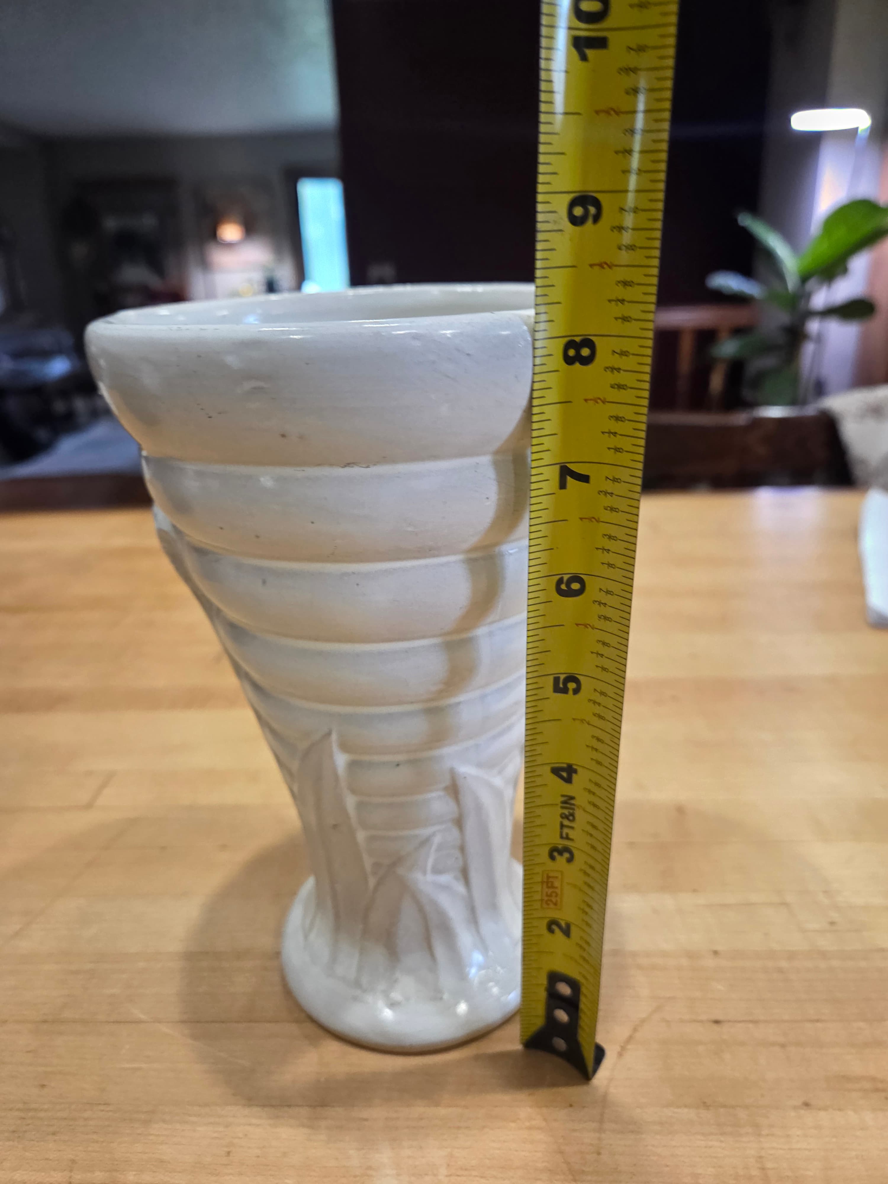 Vintage Brush McCoy Art Deco Rings Leaves Pottery Vase 528 White - Thumbnail 7