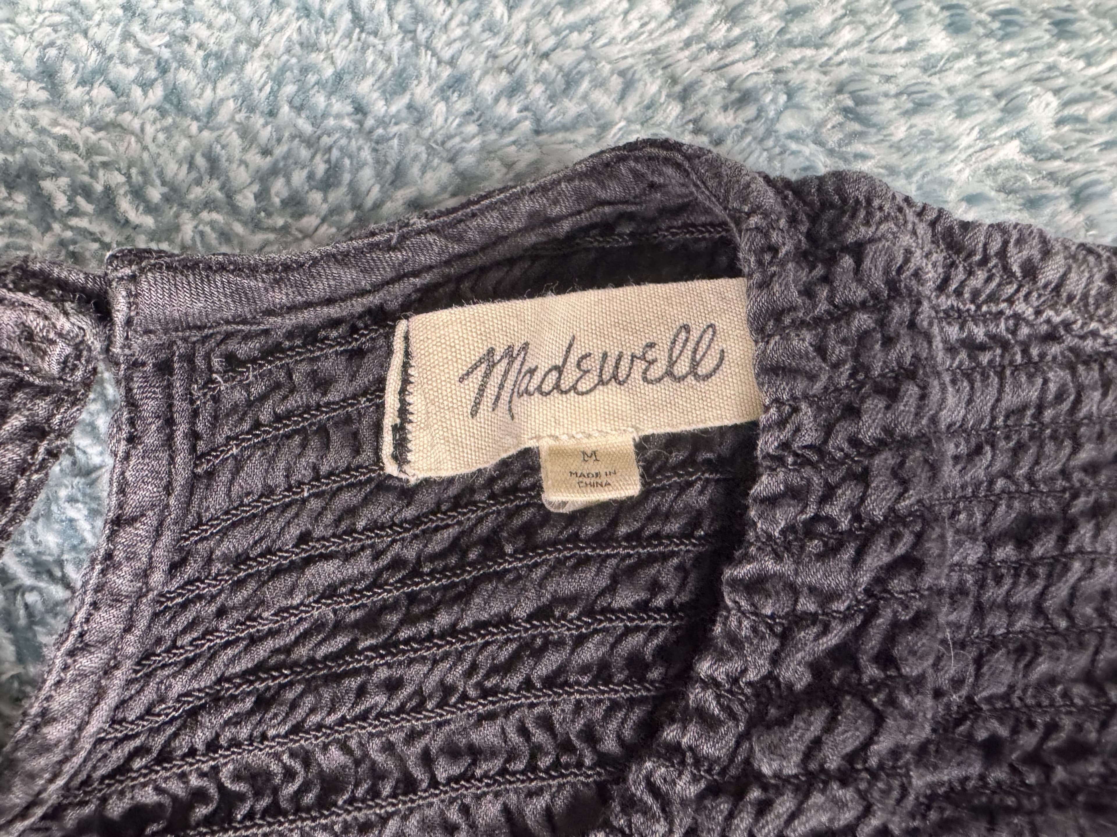 Madewell Black Smocked Long Sleeve Boho Peasant Blouse Women's Size M - Thumbnail 2
