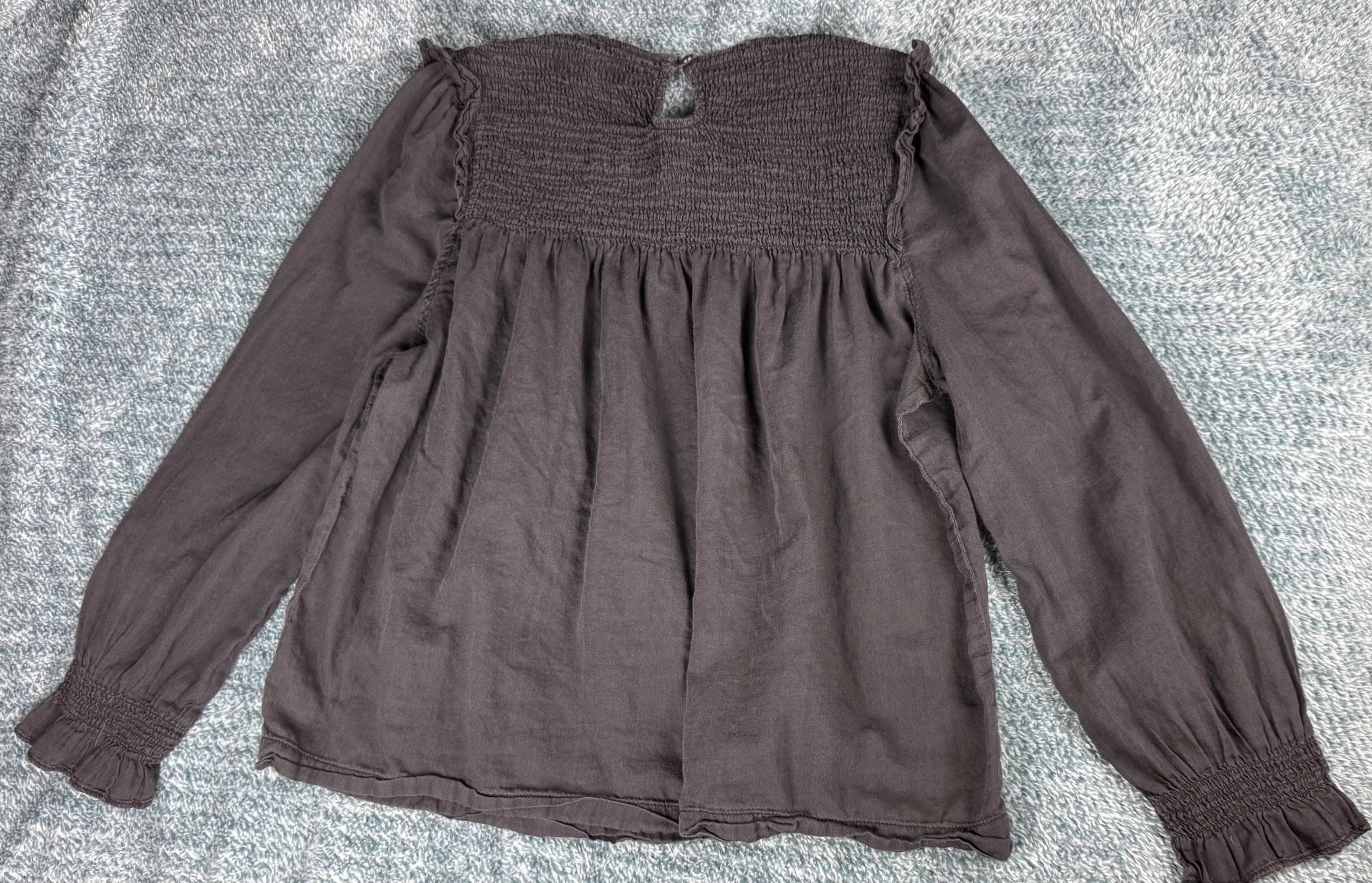 Madewell Black Smocked Long Sleeve Boho Peasant Blouse Women's Size M - Thumbnail 4