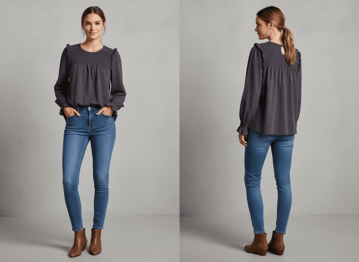 Madewell Black Smocked Long Sleeve Boho Peasant Blouse Women's Size M - Thumbnail 5
